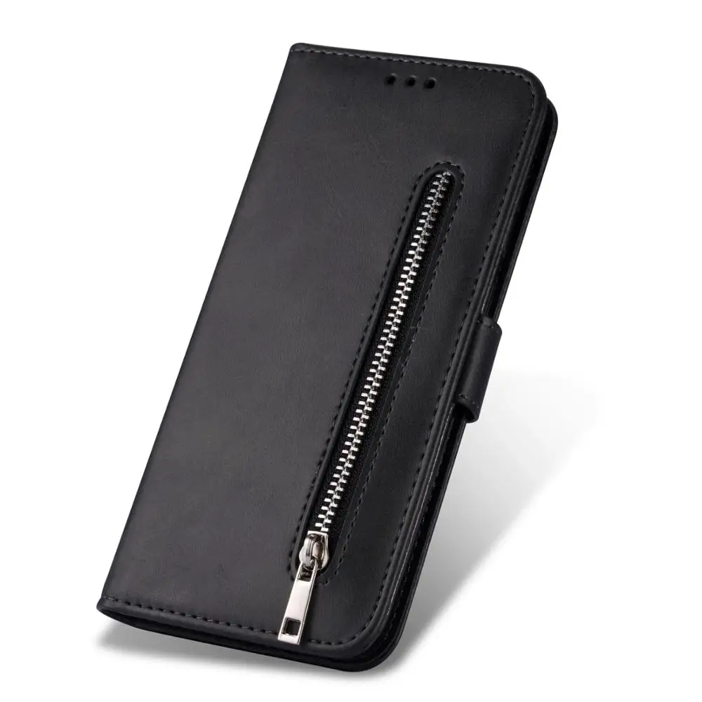  Cow PU Leather Zipper Flip Case For Samsung Galaxy A20E A40 Cover 3 Card Slots Stand Wrist Strap
