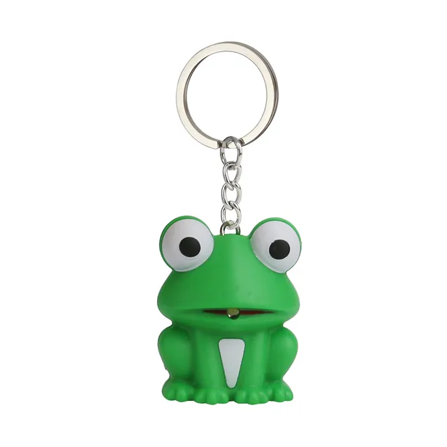 Funny Lovely Green Frog Keychain With LED Light And Sound Keyfob Kids