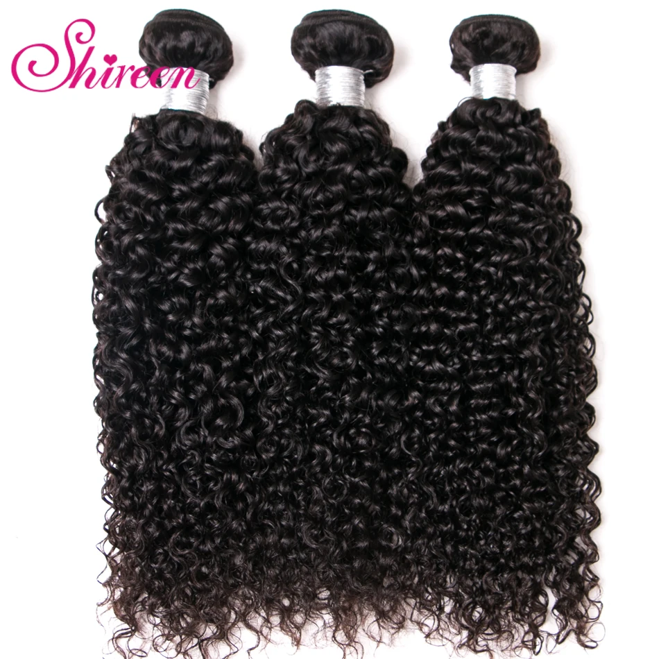 Shireen Hair Indian Kinky Curly Hair With Closure Remy Human Hair 3 Bundles With Closure Shireen Hair Weave Bundles with Closure