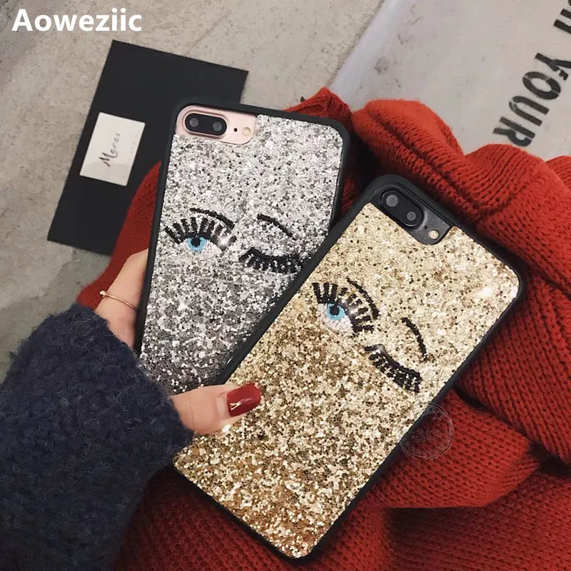 

Aoweziic Personalized creativity wave flash pocket eyes For iPhone X XS 6s 7 8Plus phone case new glitter