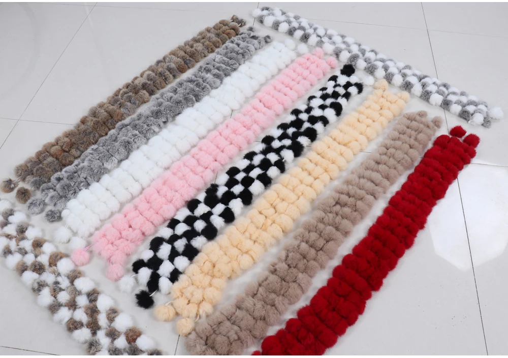 New Winter Women Real Rabbit Fur Scarf Natural Warm Rabbit Fur Muffler Girl Fashion Knitted Genuine Rabbit Fur Scarves