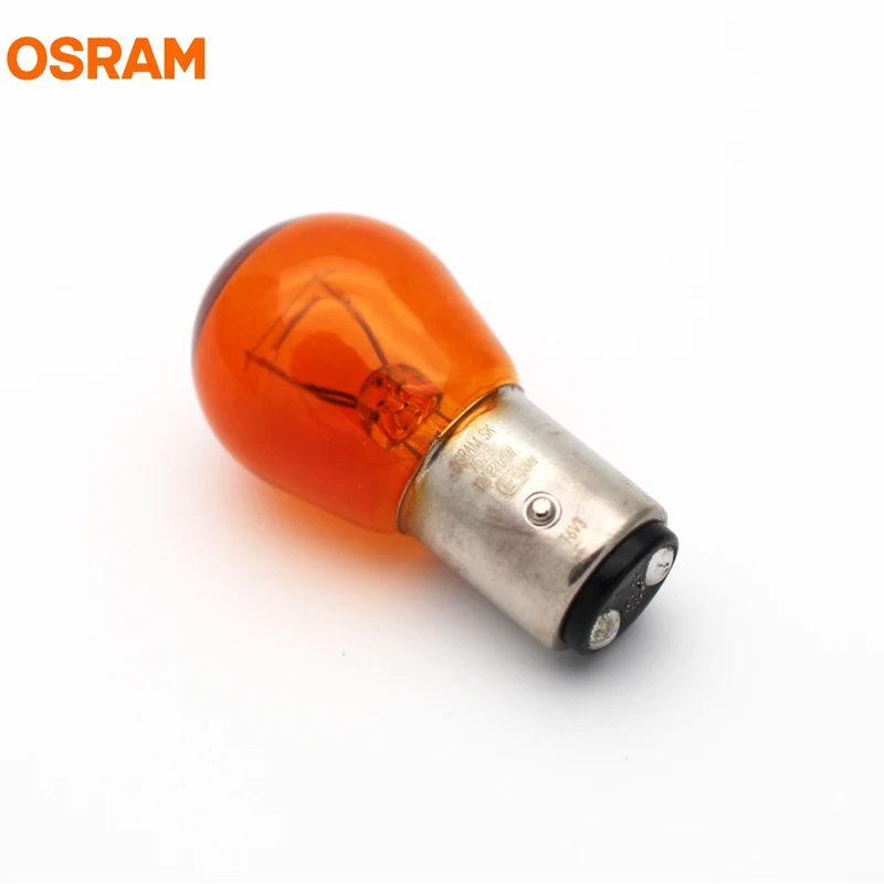 10 шт. OSRAM 7528Y PY21/5 Вт S25 BAY15d 12 В янтарный цвет двойной нити желтые лампы фары указателя поворота автомобиля стоп-сигнал