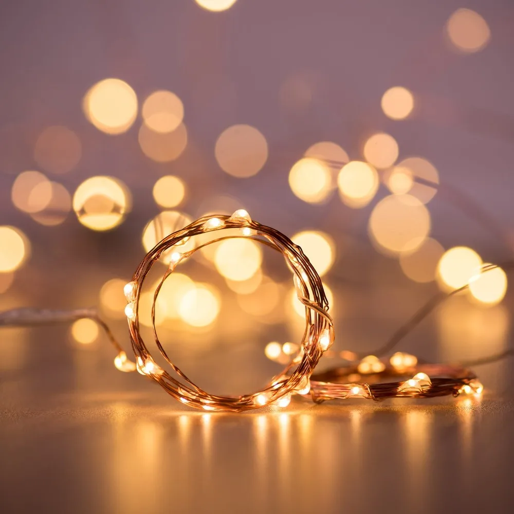 Рождество светодио дный Светодиодные строки 2 м 5 10 м светодио дный 100 LED медный провод 3XAA батарея работает Свадебная вечеринка украшения