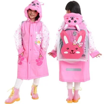 

Students Raincoat With School Bags Cool Children Raincoat Waterproof boys/Girls rainwear Cartoon Animal Style Kids Rain Coat