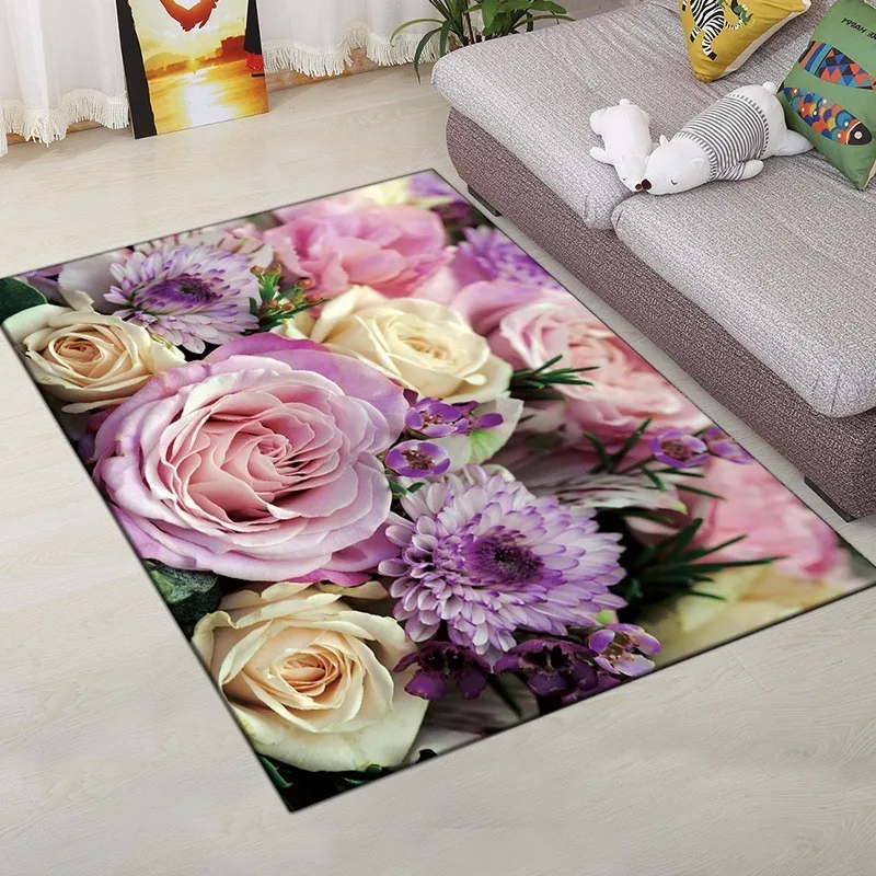 

Romantic Rose 3D Carpet for Living Room Reactive Printing Large Size Parlor Flowers Rug Bath Kitchen Mat Children Kids Play Rugs
