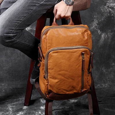AETOO, новинка, Повседневная Ретро сумка на плечо из воловьей кожи ручной работы, мужской и женский рюкзак для путешествий - Цвет: Yellow Brown
