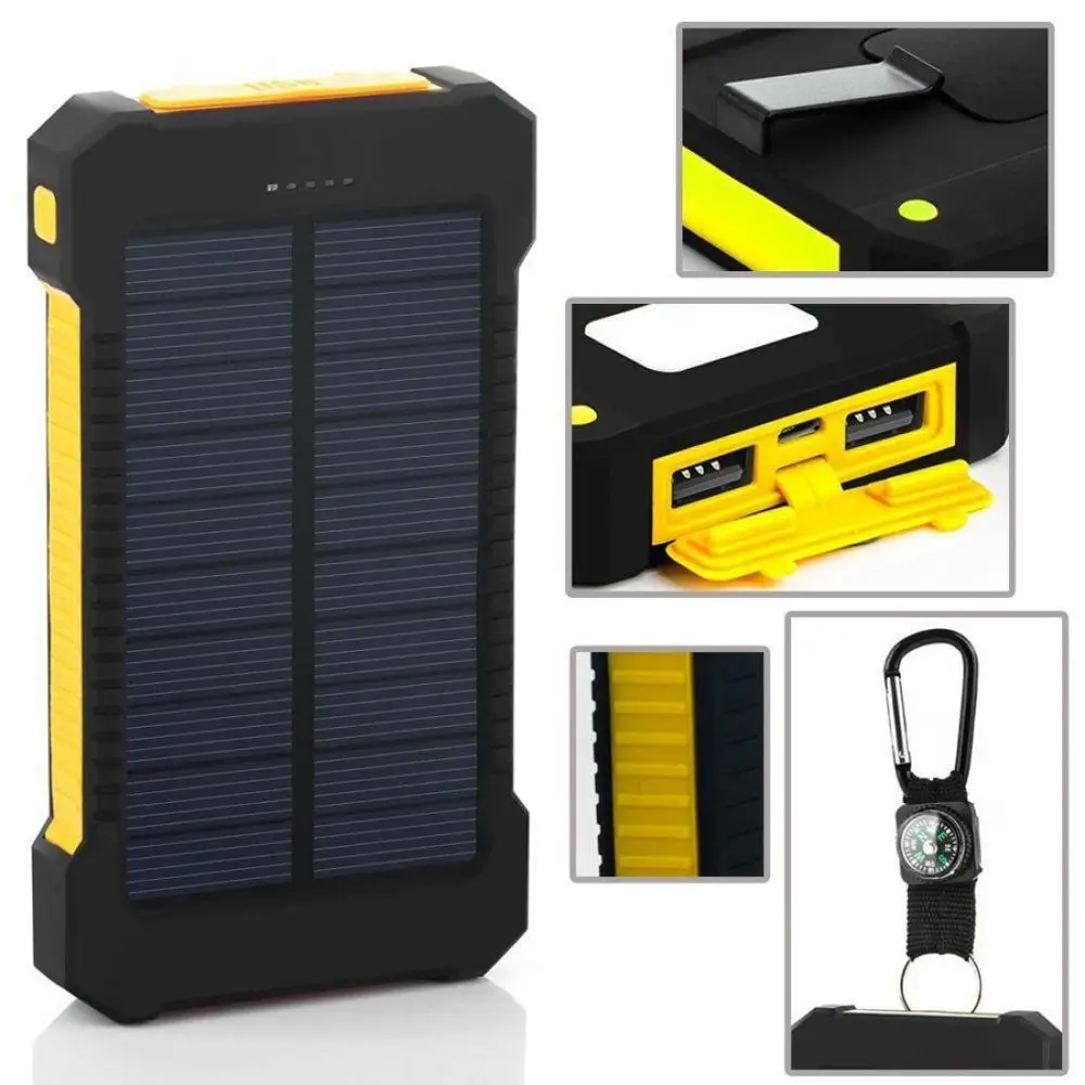 Солнечная батарея зарядное устройство 20000 мАч двойной USB быстрая зарядка портативный универсальный внешний аккумулятор компактный дорожный блок питания - Цвет: Yellow