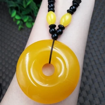 

Natural JADESt pendant carved yellow doughnut Pendant Necklace exquisite sweater chain for men and women