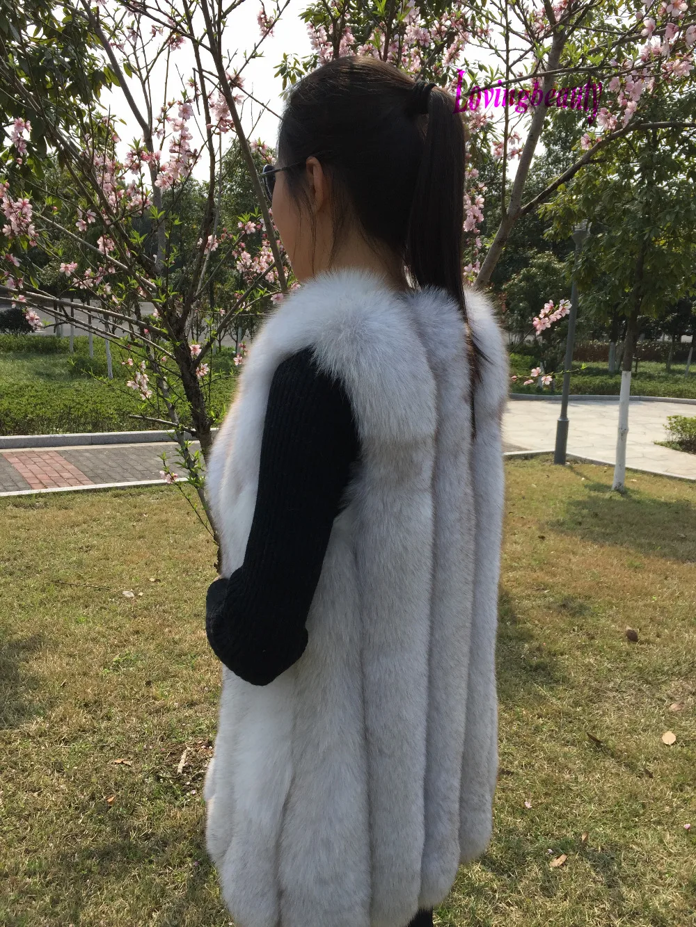 73 Bleu Fourrure Manches Mode 5xl Renard Taille De Cm Blanc Long Plue Sans Manteau Lovingbeauty Nature 6xl Rayé Gilet Vertical Véritable pqndPXz6wW