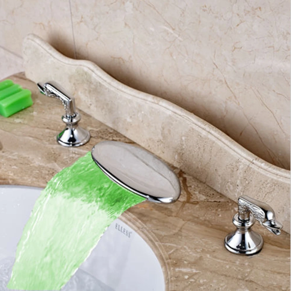 

LED Waterfall Bathroom Basin Faucet Tub Faucet Mixer Tap Widespread Face Tap