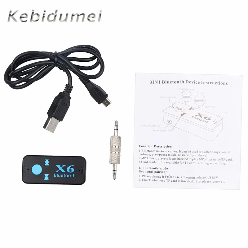 

kebidumei X6 USB Bluetooth Aux Receiver Adapte Aux Audio Bluetooth Handsfree Car Kit r Support TF Card A2DP Stereo Mp3 Receiver