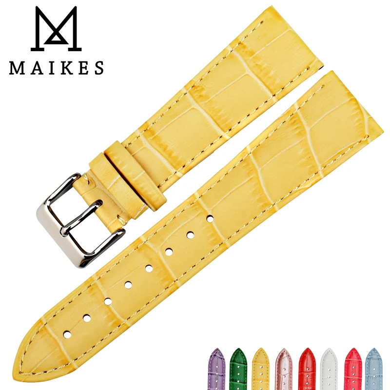 MAIKES Watch Accessories Genuine Leather Watch Strap New Yellow Watch