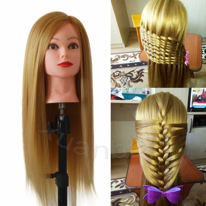 

26" Long Blonde Hair Training Head Nice Hairdressing Head Manikin Smooth Wig Head Dolls Thick Hair Hairdresser Mannequin Head