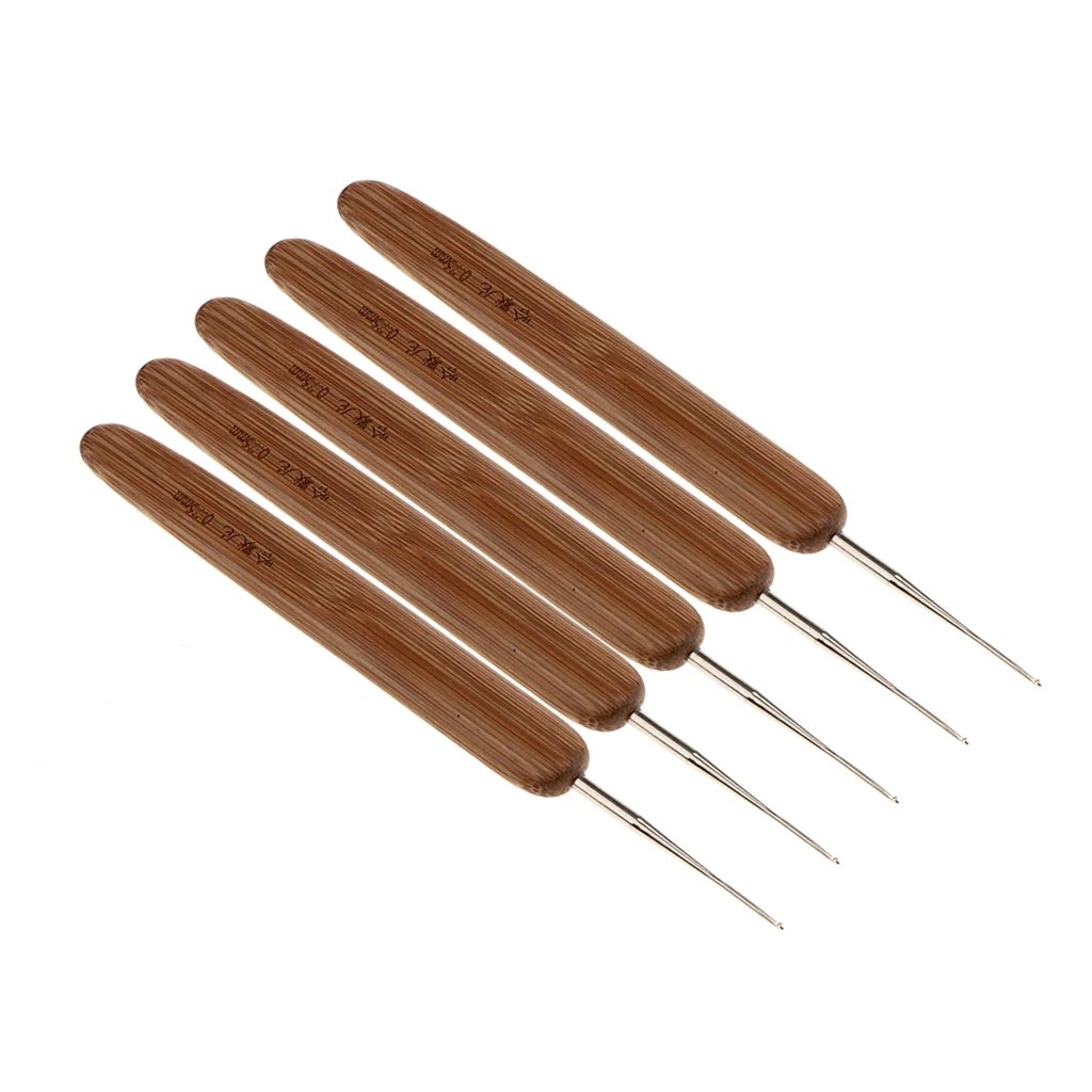 5pcs Latch Hook Crochet Needle Dread-lock Braid Hair Weaving Tool Natural Bamboo Perfect For Fixing Dreadlocks