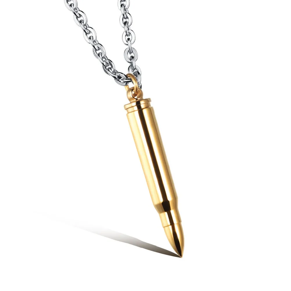 

High Quality Womens Mens 316L Stainless Steel Silver Gold Open Bullet Pendant Necklace Unisex's Jewelry Fashion Cross Chain Gift