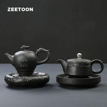 200 мл черный дзен Винтаж в японском стиле глазурь грубая керамика резной чайник керамический чайный набор кунг-фу чайник держатель нестандартный чайник