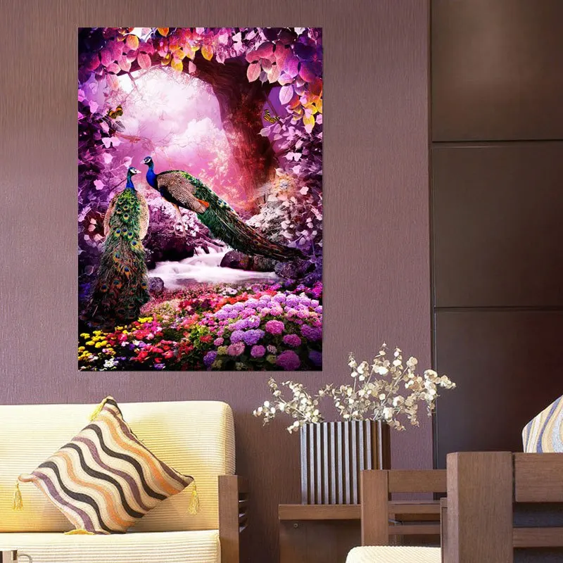 5D Diamond Embroidery Paintings Rhinestone Pasted diy Diamond painting Cross Stitch Kits Peacock diamond mosaic Room Decor H1