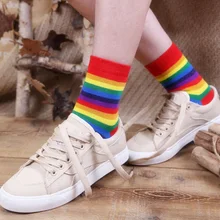 Модные женские хлопковые носки цвета радуги, сладкого мороженого, макарон,, яркие полосатые носки, тонкие носки на весну, лето, Осень