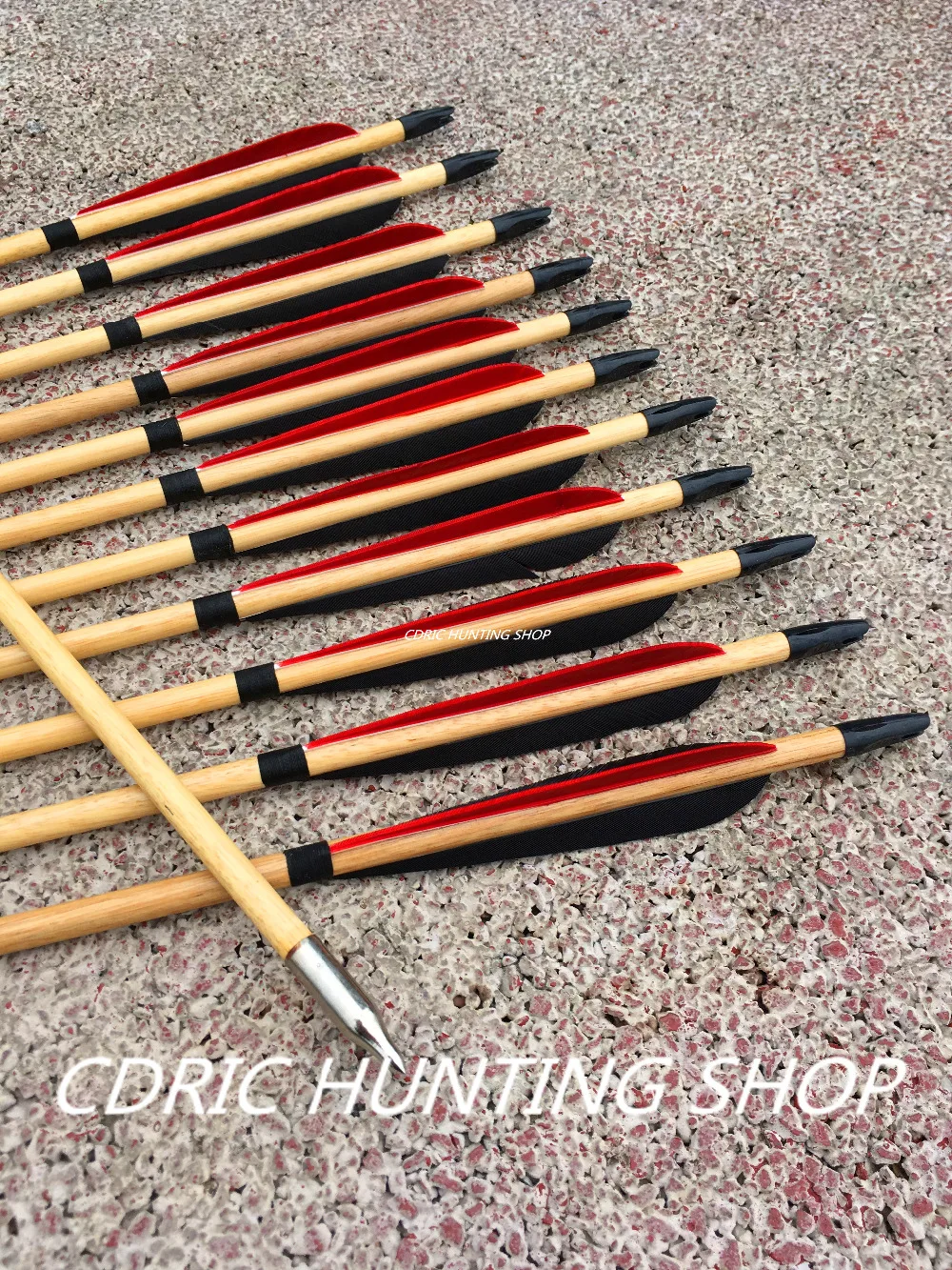 12pcs chinese wood arrow turkey vane practice arrow tip for recurve bow