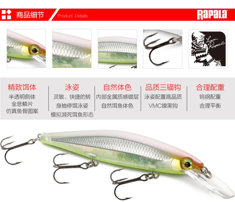 Rapala бренд Shadow Rap Deep SDRD11 литая рыболовная приманка 11 см 13 г глубина 1,2 м-2,4 м жесткая приманка для моделирования гольян с крючками VMC