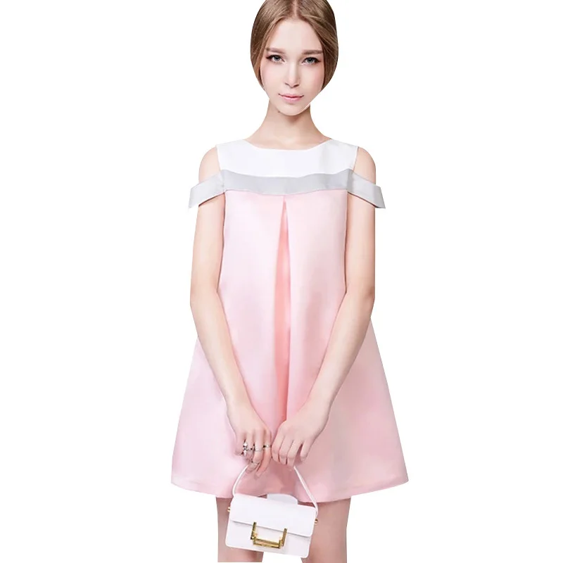 2015 New European Fashion Strapless Pink Dress Summer Style Sweet