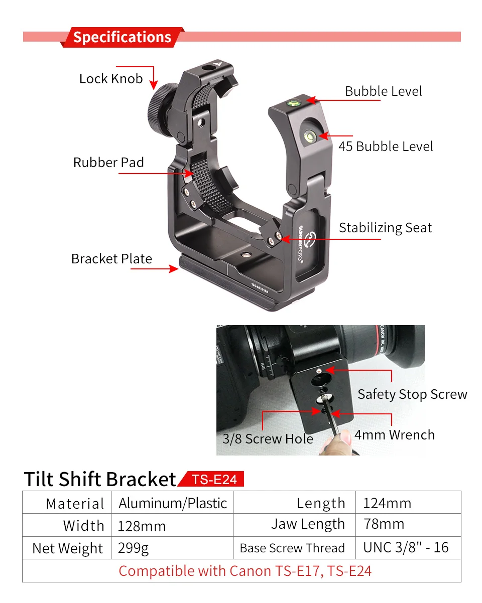 SUNWAYFOTO TS-E24 штатив Canon Dslr камера аксессуары TS-E17/TS-E24 наклона сдвиг кронштейн для объектива БЫСТРОРАЗЪЕМНАЯ подставка на трех ножках