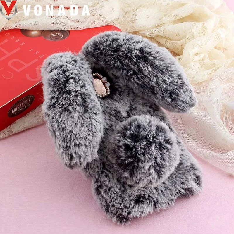 

Vonada Plush Case for Lenovo Vibe K6 Note K3 K5 Note K6 Power P2 C2 Cute Rabbit Ears Fur Cover TPU Jewelled Soft Case Cover