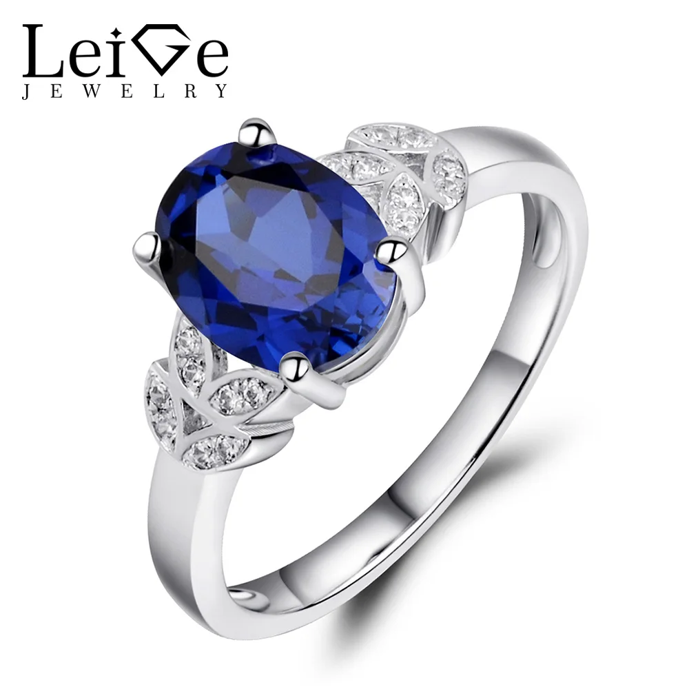 Leige Jewelry Blue Sapphire Ring for Women 925 Sterling Silver Oval Cut