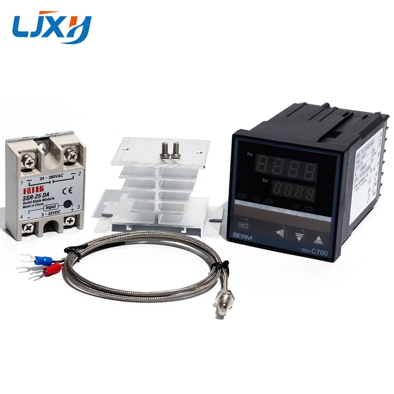LJXH контроллер температуры REX-C700 термопары Универсальный вход SSR выход/K Тип термопары/твердотельные реле/радиатор - Цвет: 25DA SET