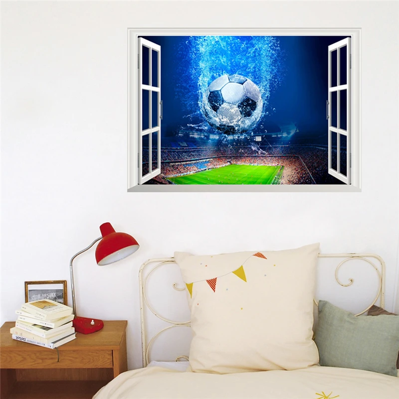 

3d effect football window wall decals bedroom club bar home decor gym soccer ball wall stickers pvc mural art diy posters
