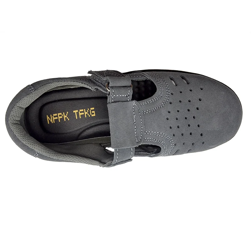 Мужские серые дышащие летние сандалии больших размеров летняя рабочая обувь со стальным носком мягкие кожаные ботинки на плоской подошве zapatos