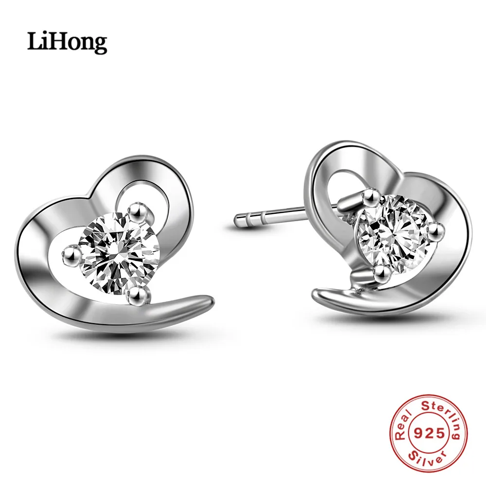 

100% True 925 Sterling Silver Earrings Heart Ladies Earrings Jewelry High Quality AAA Zircon Earrings