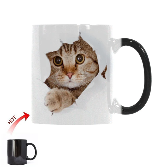 Lindo gato mágico taza cambiante del color café Tazas