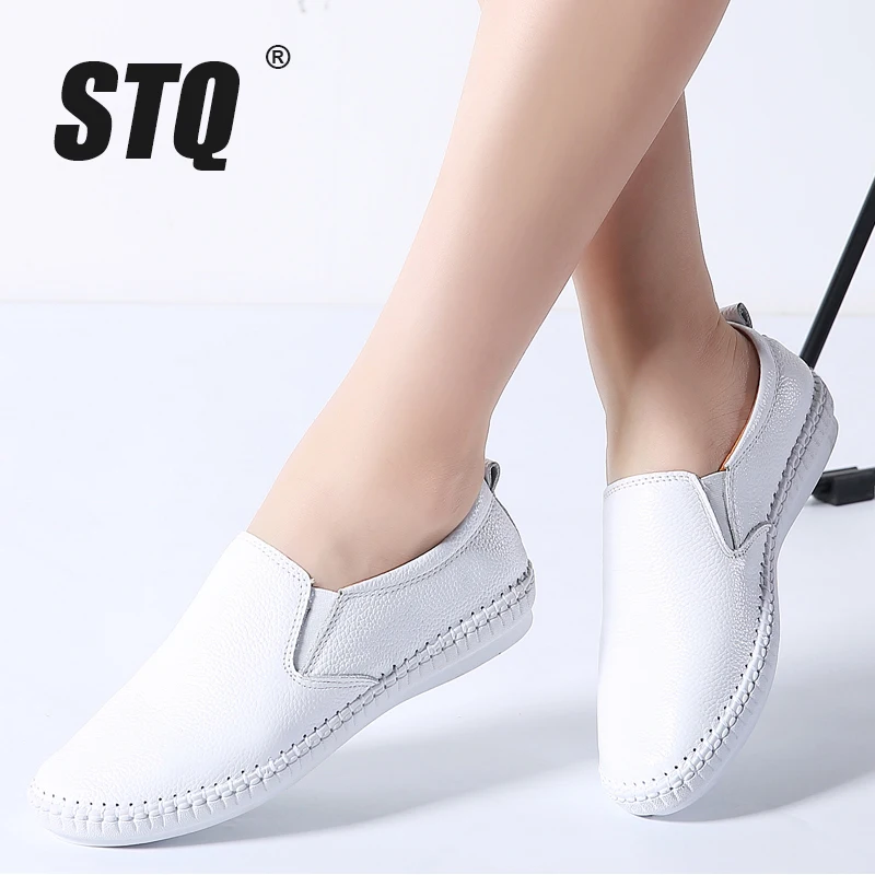 

STQ 2019 Autumn women flats shoes ballerina flats leather oxford shoes for women white slip on ballet flats loafers shoes 9371