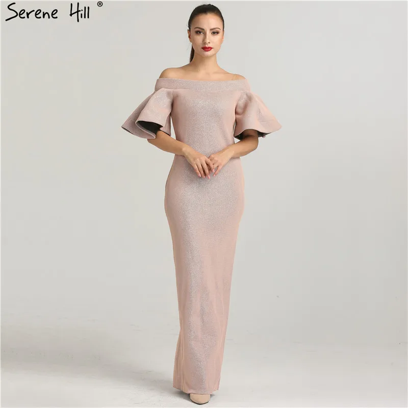 

Special Design Half Sleeve Mermaid Evening Dresses 2019 Back Split Floor Length Ruffles Formal Party Gown Vestido BQA8011