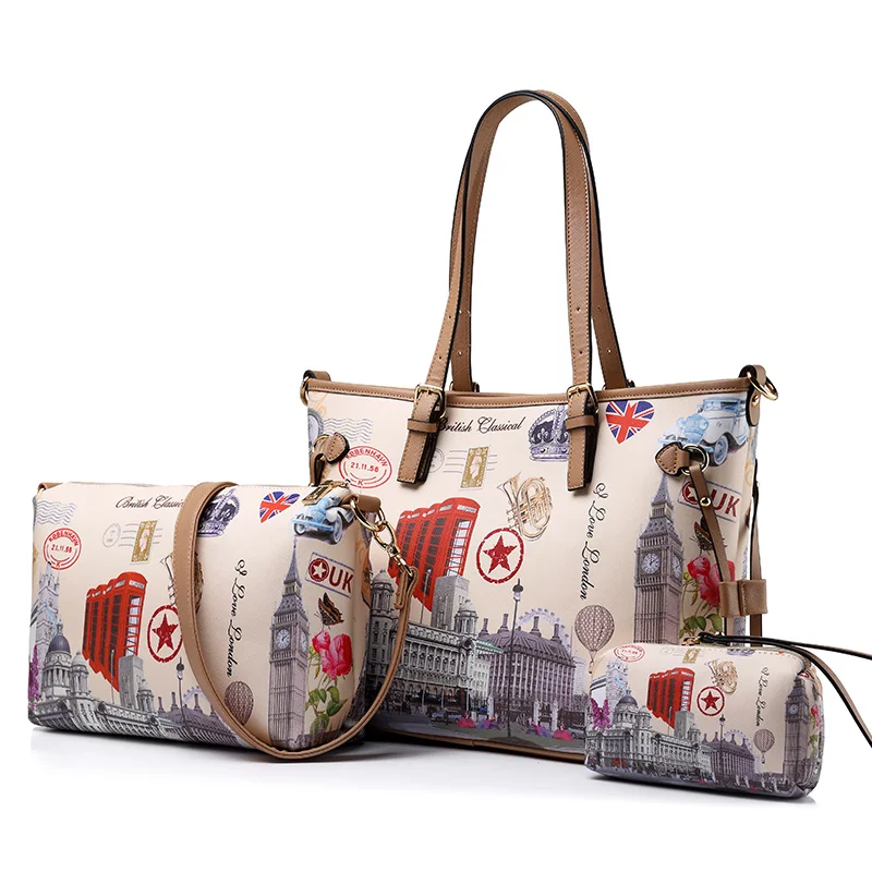 REALER Брендовая женская сумка, 3 комплекта, винтажная Сумка-тоут с принтом, большие сумки на плечо, женские кошельки, женские сумки-мессенджеры - Цвет: Stars Pattern