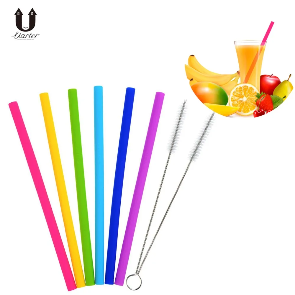 

Uarter 6PCS Reusable Eco Friendly High quality Silicone Colorful Straws Set Reusable Drinking Straws Drinking Suckers Sets