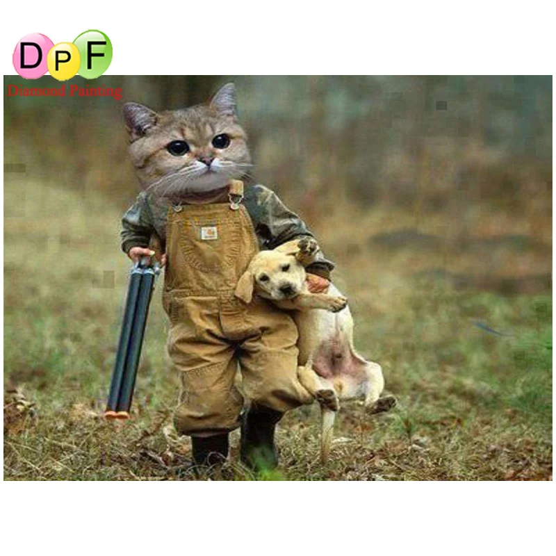 

DPF Diy diamond painting diamond embroidery Cat hunter diamond cross stitch needlework home decoration painting