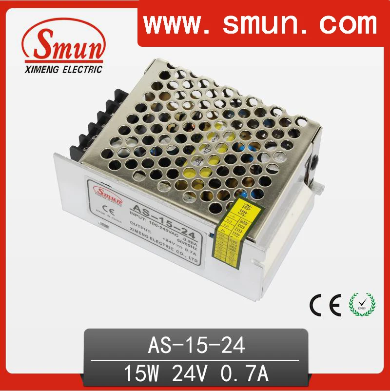

15W 24V 0.7A (AS-15-24) small volume single output switching power supply with CE ROHS 2 year warranty