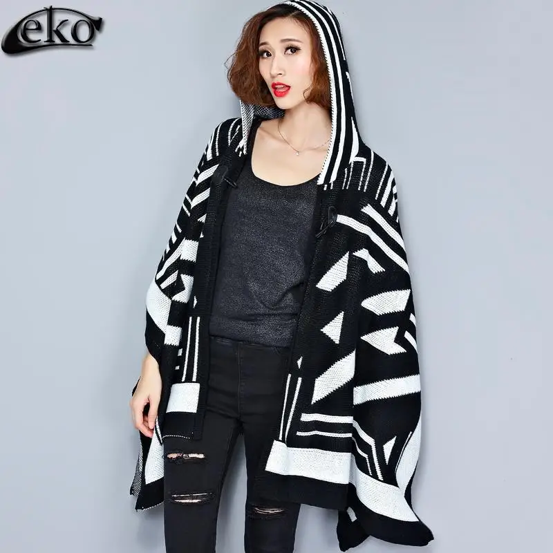 Oversize Hooded Women Coat Retro Cardigan Casual Shawl Fashion Trench Coats Loose Cloak Kint Sweater Coats