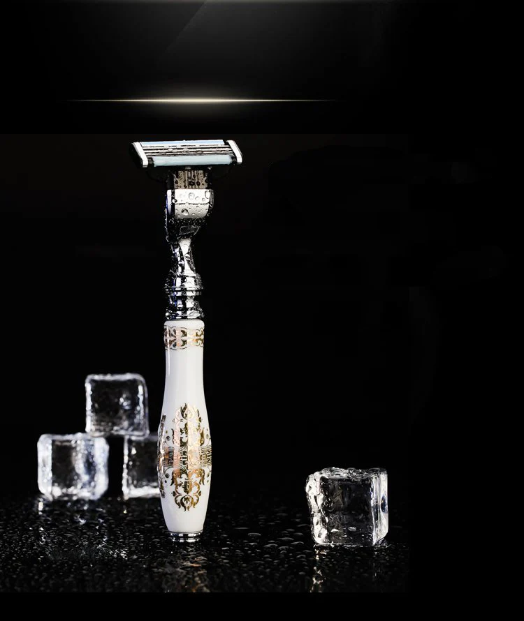 

Ceramic handle manual razor three-layers blade man hand razor beard knife manual