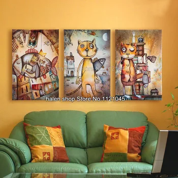 

5D DIY Diamond Embroidery Square Rhinestone Sets Diamond Painting Cross Stitch Needlework Steal to eat fish cat triptych VS105