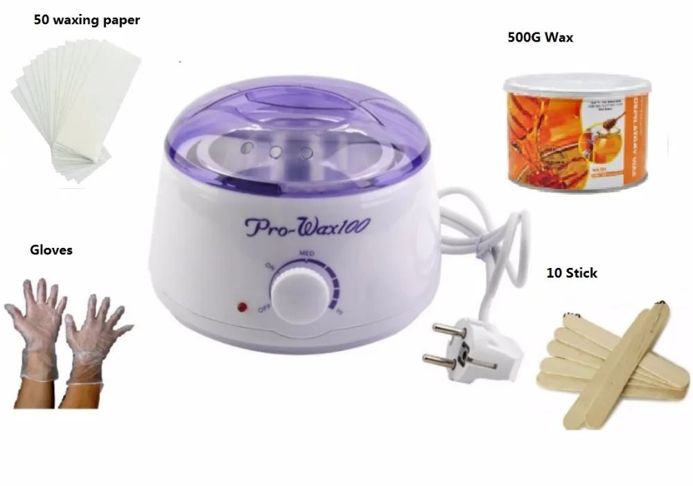 Epilator hair removal Warmer Wax Heater + Paraffin Wax + 50 waxing