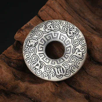 

Wholesale S990 Full Silver Jewelry six-word Mantra Safe Pen Pendant Thai Silver Matte Hollow Pendant Men And Women