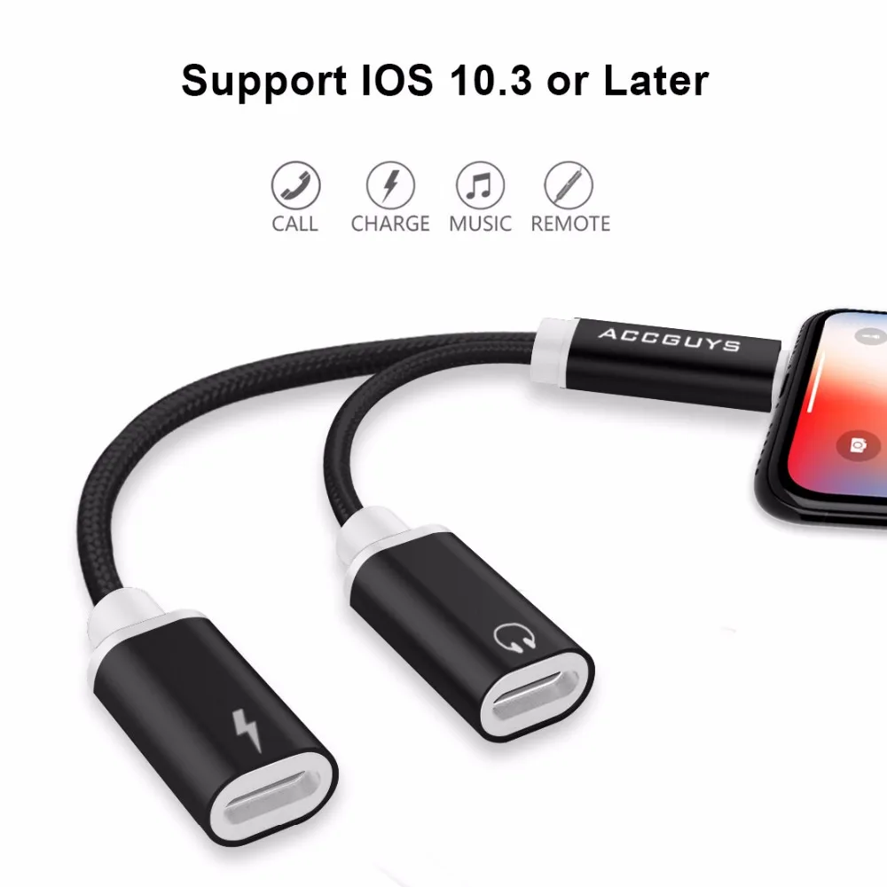 2 in 1 Aux Audio Adapter ACCGUYS Audio Charge Converter Splitter