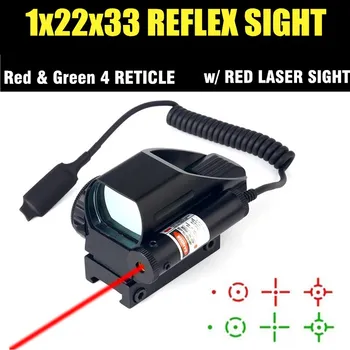 

Red Dot Sight 4 Type Reticle Reflex Scope Red Laser Combo fit 20MM Rail with Remote Button for Hunting Airsoft HT5-0044