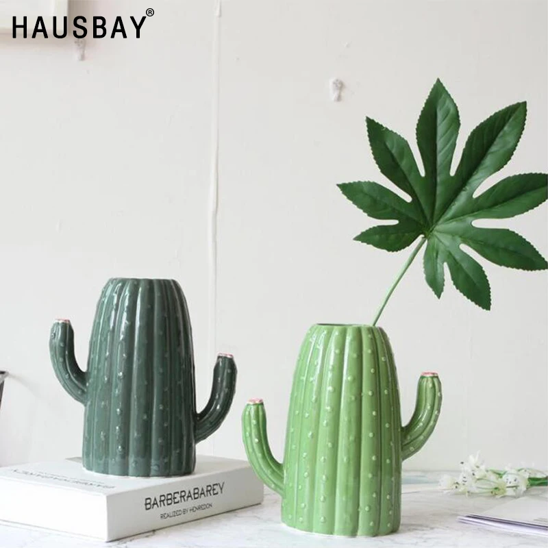 

Creative Ceramic Vase Home Decoration Flower Pot Nordic Style Cactus Crafts Wedding Decor Artificial flower container 05379