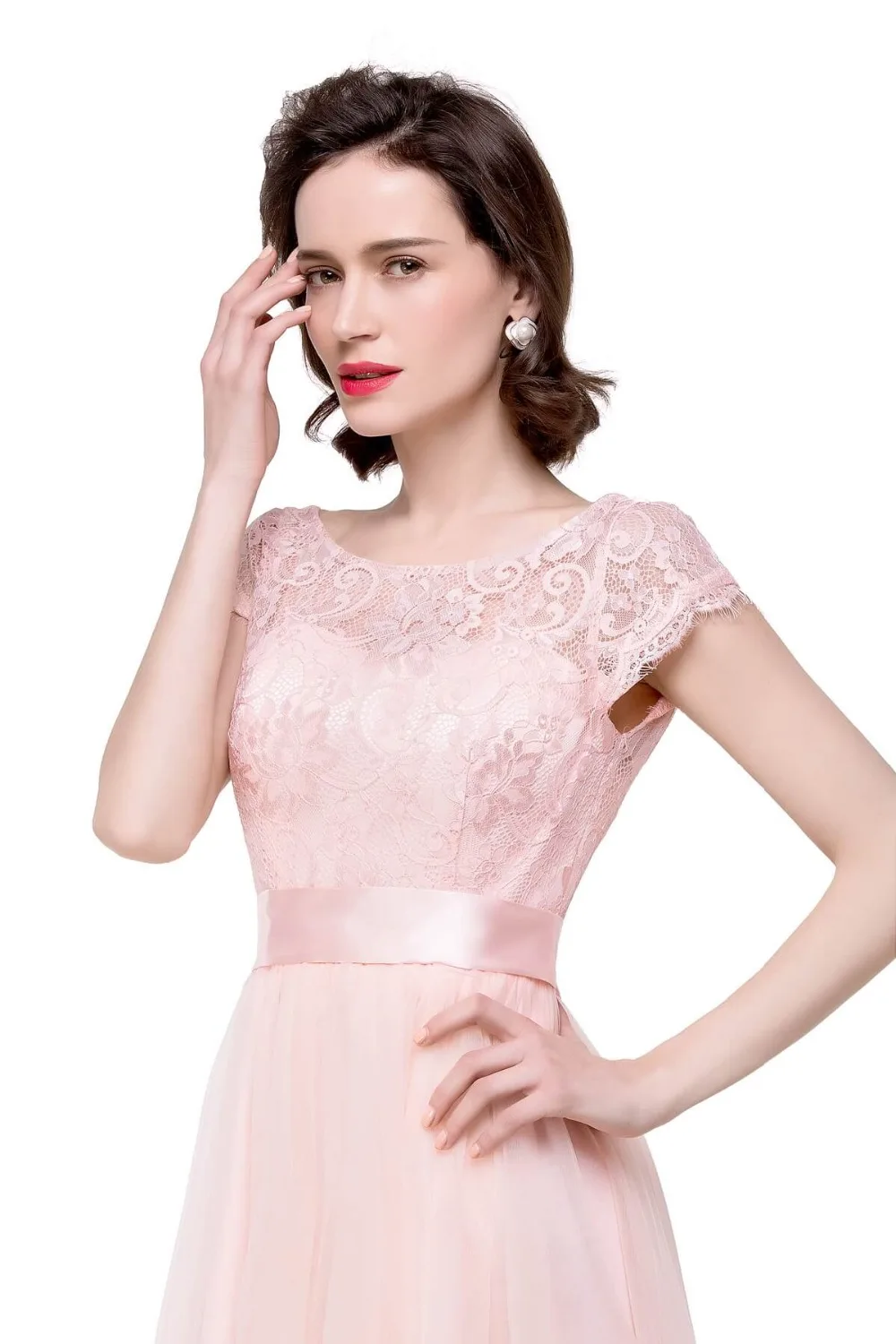 Graceful Lace Bow Chiffon Long Evening Dress In Stock Sexy Backless A-Line Evening Gowns Vestido de Festa