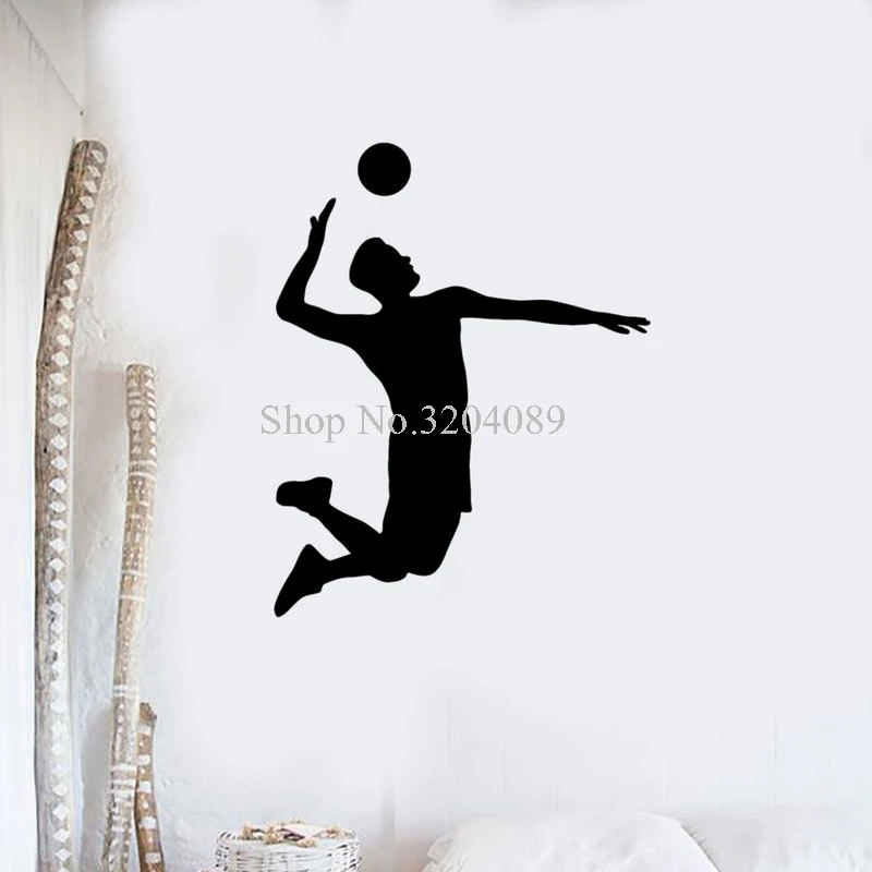 

Simple Wall Decals Vinyl Wall Stickers Home Decoration Living Room Volleyball Game Sport Player Jump Ball Hit Feed MuralsYY556