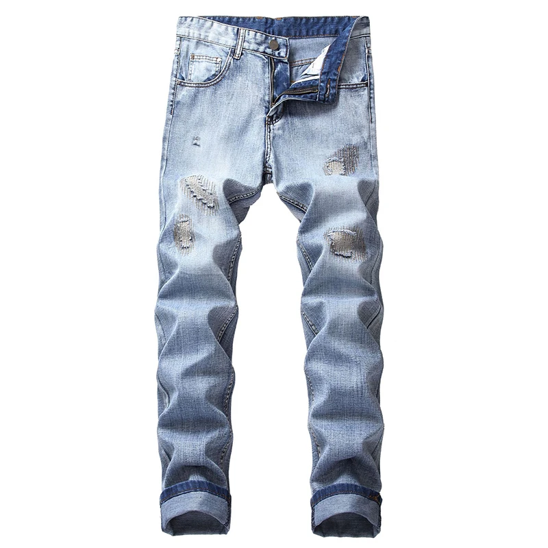 HMILY джинсы мужские модные дизайнерские рваные брендовые джинсы брюки высокого качества мужские джинсы тонкие прямые джинсы мужские